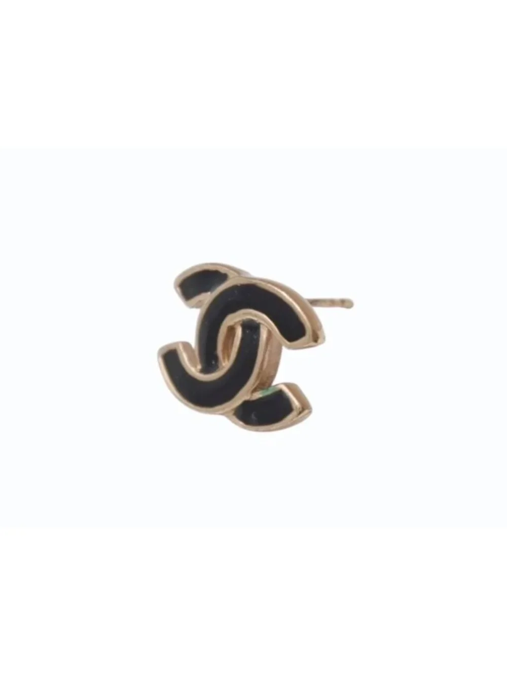 Chanel CC Logo Earrings 02 Black Gold Frame